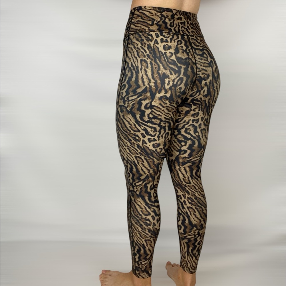GOOD AMERICAN High Rise Stripe Drawstring Cheetah Workout Leggings Gym Yoga Sz 1 - Picture 2 of 6